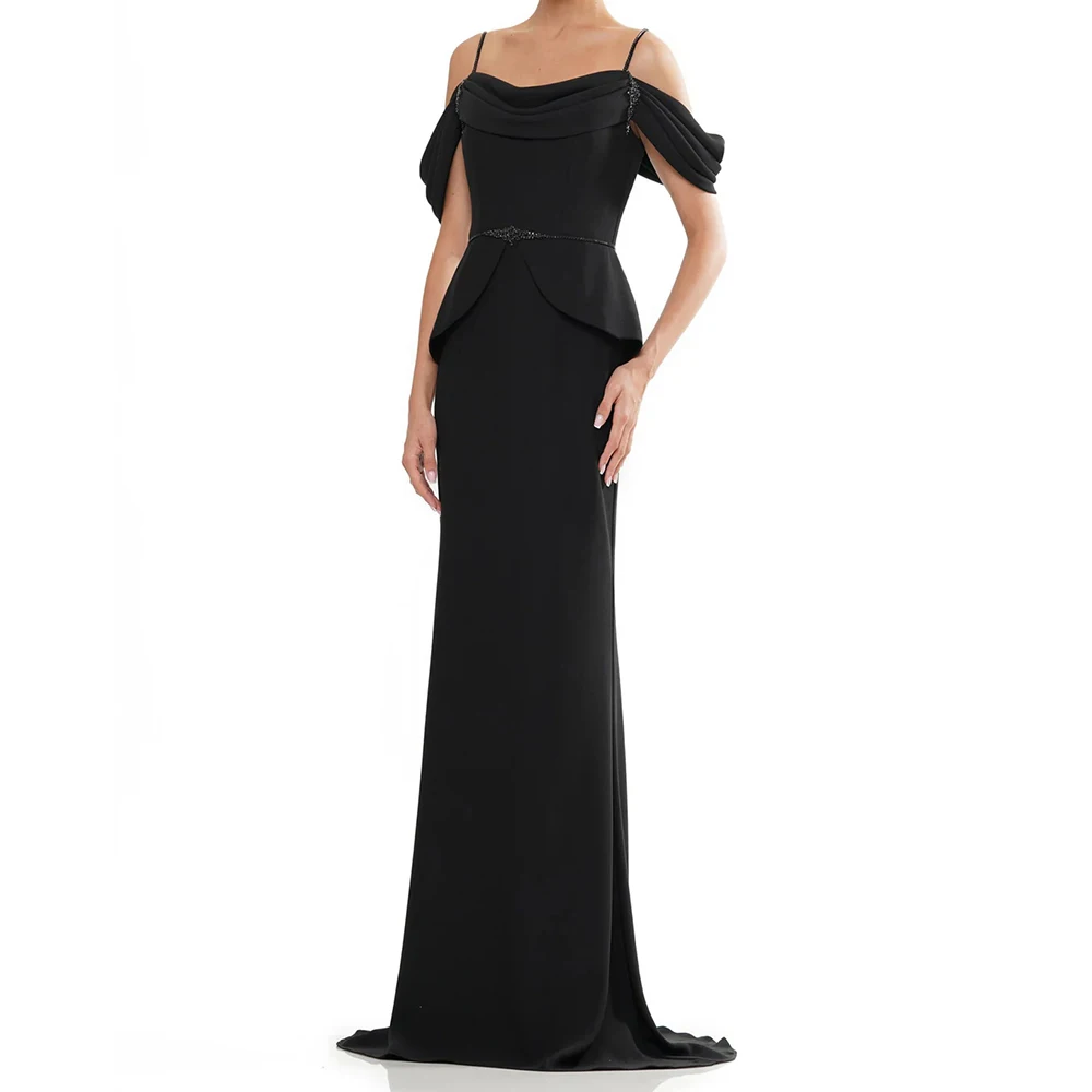 Vestidos de Noche de sirena para mujer, vestido de fiesta sin mangas con tirantes finos hasta el suelo, vestidos personalizados plisados con lentejuelas a la moda