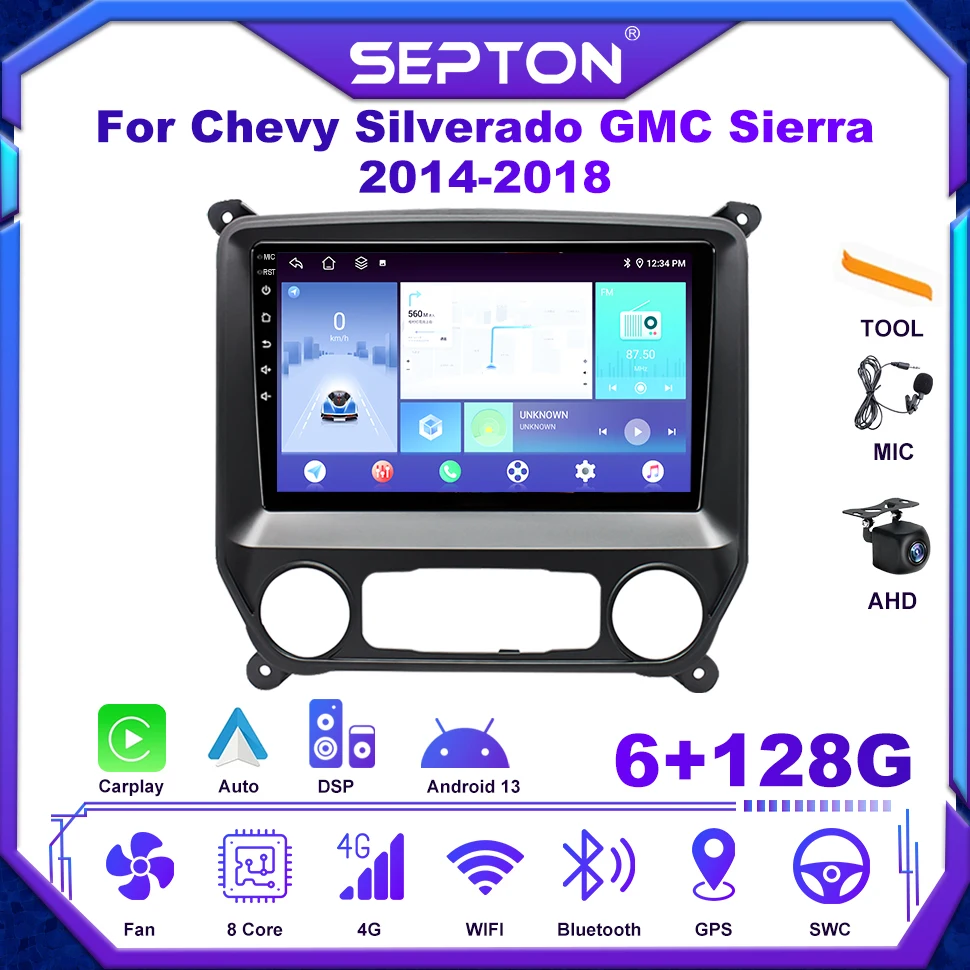 

SEPTON Android Carplay Auto Car Radio Multimedia for Chevy Silverado GMC Sierra 2014-2018 GPS Navigation 2din Stereo Head Unit