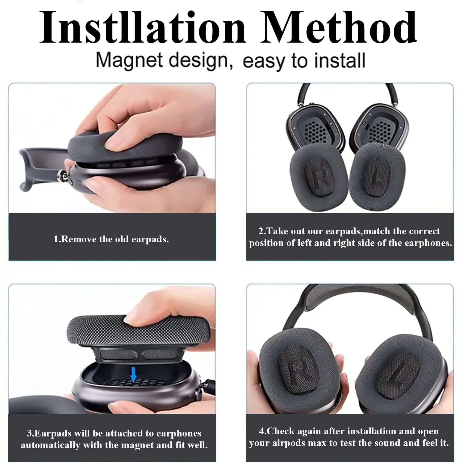 Replacement Ear Pads for AirPods Max Headphone Breathable Mesh Fabric Earpads Covers with Magnet Ear Pads Repair Part(Dark Grey) image 5