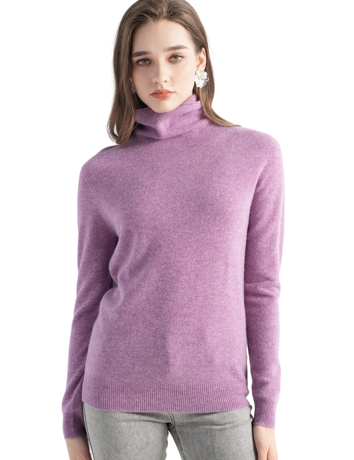 المرأة محبوك البلوزات سترة الكشمير المعنقة 100% ميرينو الصوف الياقة المدورة طويلة الأكمام البلوز الخريف الشتاء الملابس Top البلوز #6