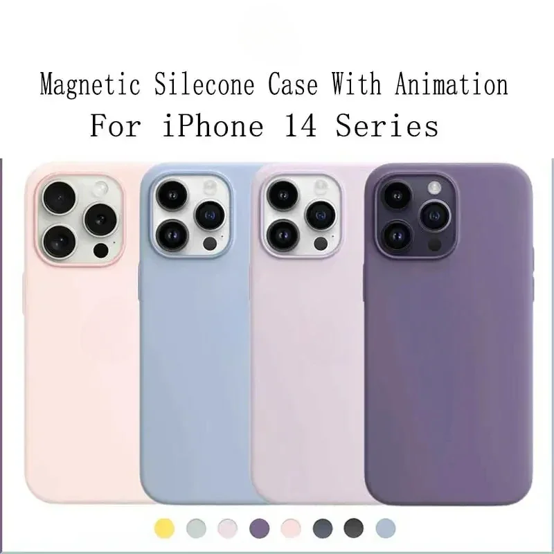 Original Apple Amination Liquid Silicone Magnetic Magsafe Case for iPhone 14 Pro Max 14pro 14Plus Cases Wireless Charging Logo