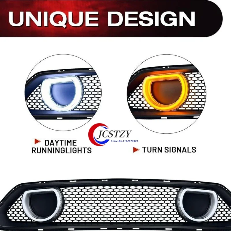 Front Grille with Light for Ford Mustang GT500 2015-2022 Modified Mach1 Style Bumper Net Radiator Grill Mask Car Accessories