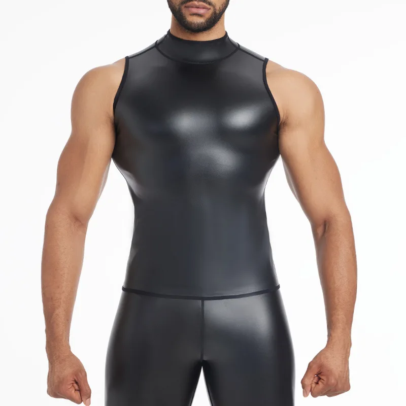Men PU Leather Vest Sleeveless Shirt Slim Fit Motorcycle Biker Tank Top Body Shaper Tummy Control Compression Undershirt