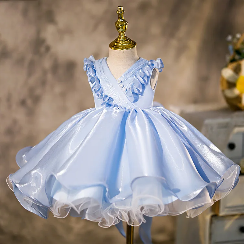 Robe de soirée princesse pour enfants, à la mode, grand nœud, design à volants, mariage, anniversaire, baptême, Pâques, fête de l'Aïd, robes pour filles