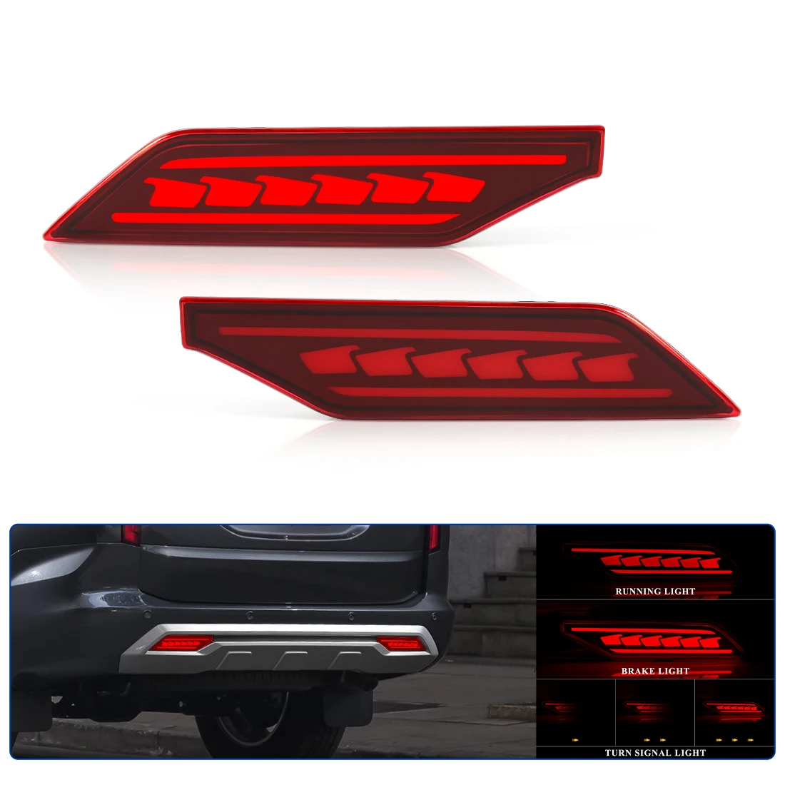 

Car LED Rear Bumper Brake Reflector For Mitsubishi Pajero Shogun Montero 2019 2020 2021 Dynamic Turn Signal Light Accessories