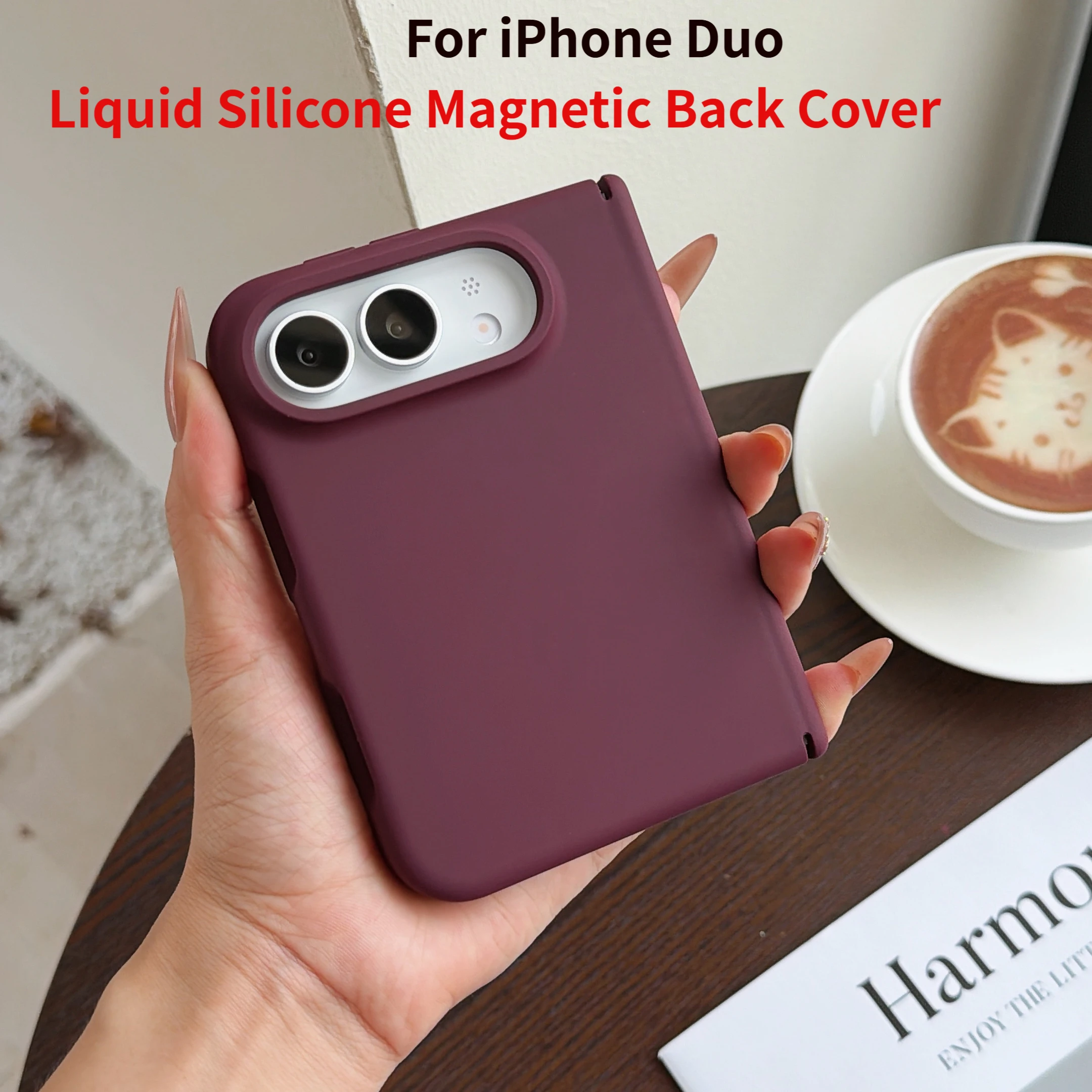 For iPhone Duo Liquid Silicone Magnetic Shell, Central Axis Hinge Protection For Magsafe Protective Sleeve