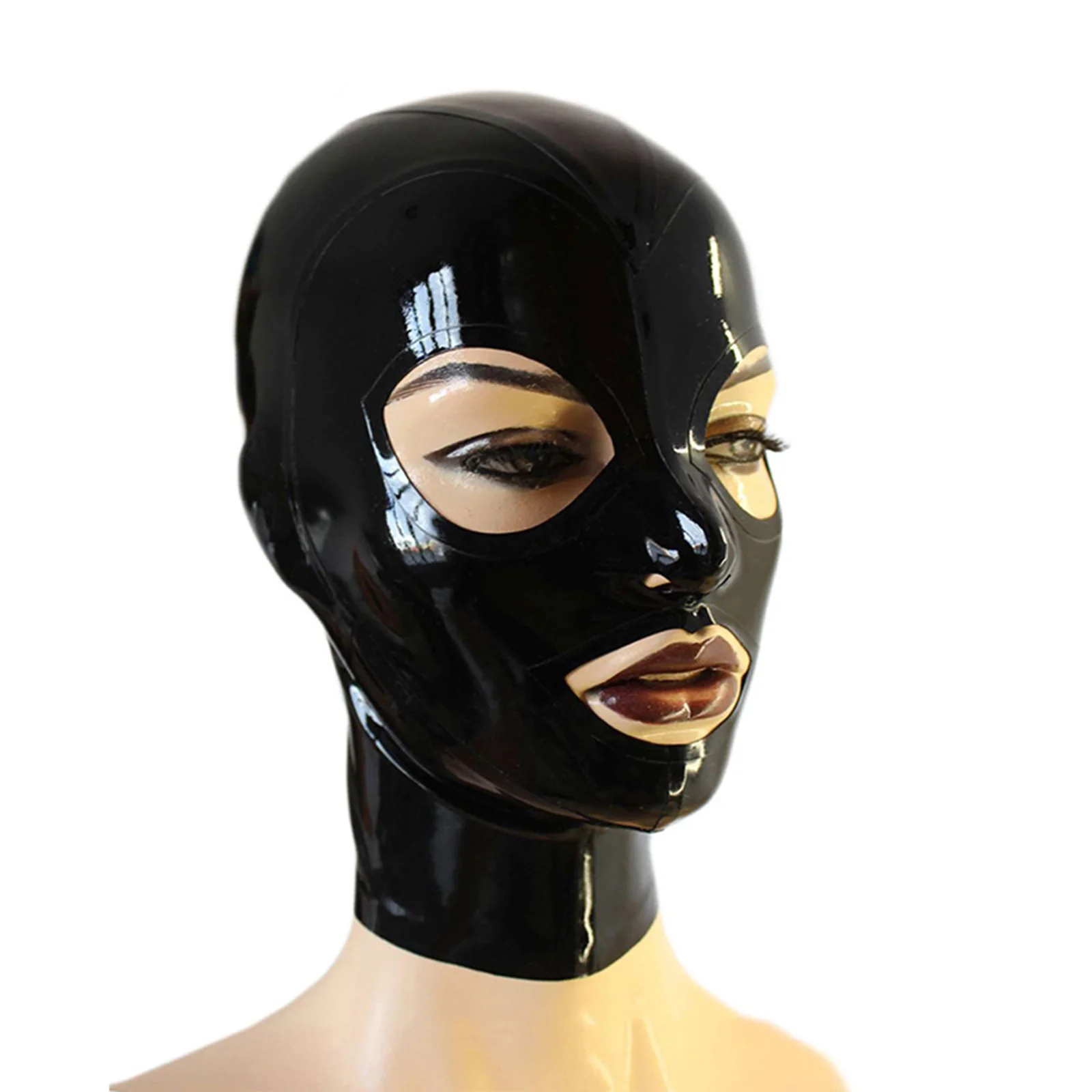 Men Women Latex Zipped Hood Mask Sexy PU Leather Head Cover Open Mouth and Eye Full Face Mask Role Play Cosplay Costume