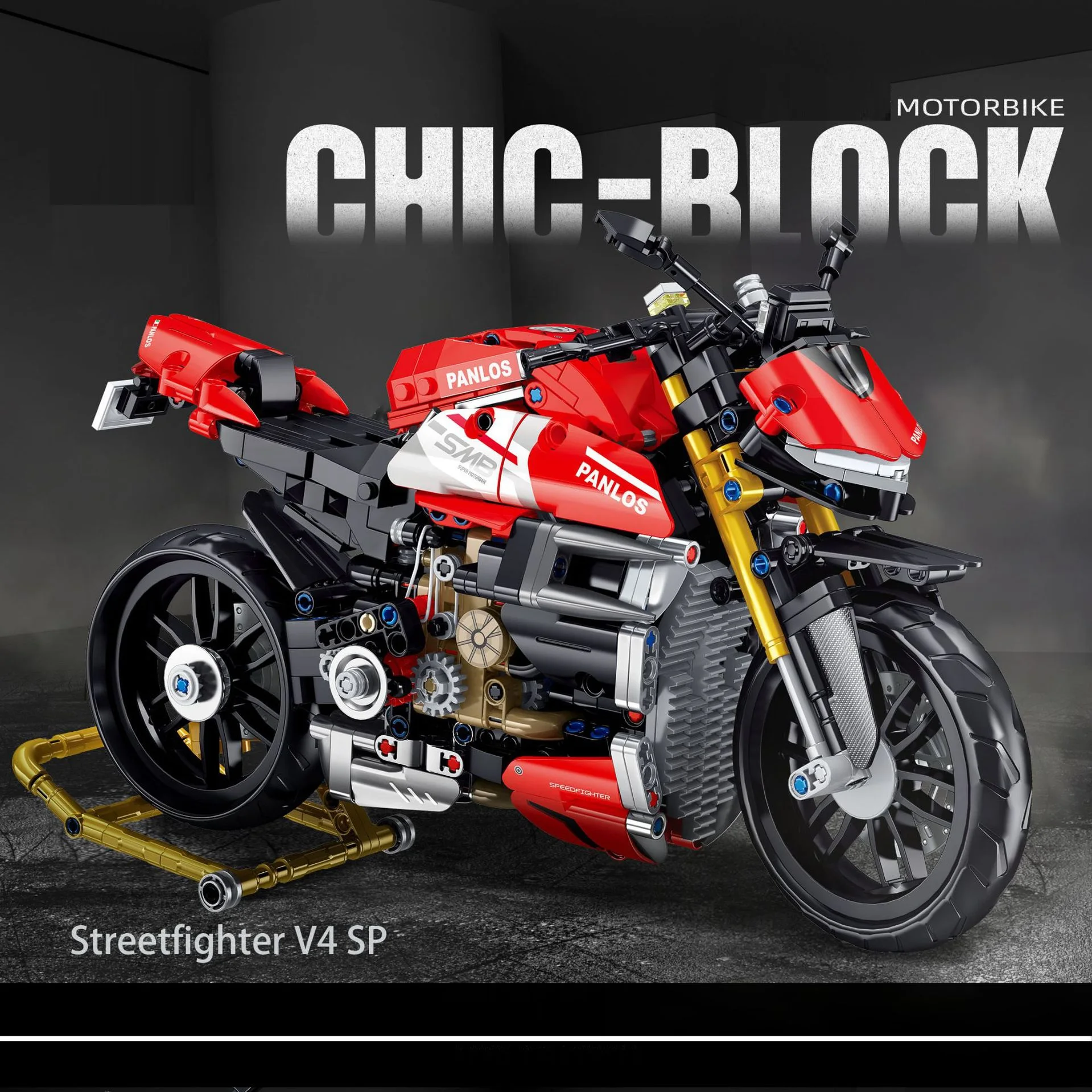 Simulazione tecnica Italia V4 Moto Moc Building Block 981 pezzi City Tech Modello Mattoni Collezione di giocattoli per regali per ragazzi