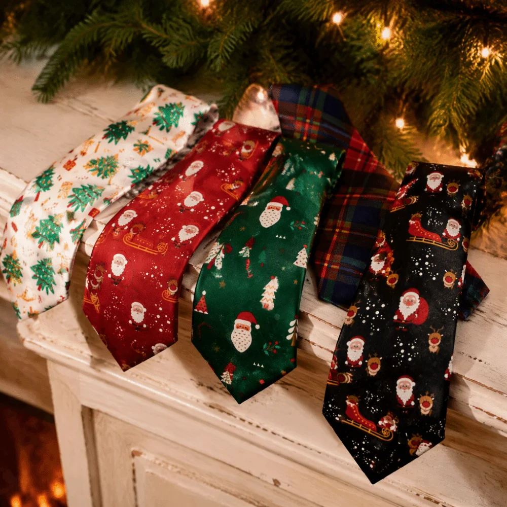 Funny Santa Claus Christmas Necktie Christmas Tree Snowflakes Xmas Shirt Tie Plaid Reindeer Man Necktie Party