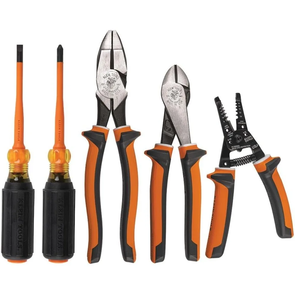 

1000V Insulated Screwdriver Tool Set with #2 Phillips and 1/4-Inch Cabinet Slim Tips, 2 Insulated Pliers and Wire Stripper