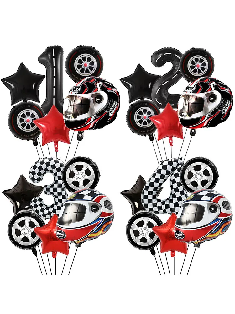Ballon de casque de moteur, 6 pièces, pneu de roue, ballon de course, décor d'anniversaire pour garçons, décor de voiture de course, Dirt Bike, roue de motocross, fournitures de fête