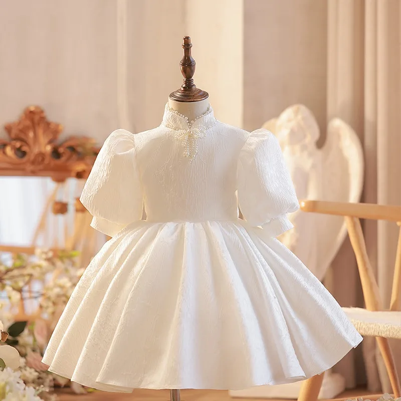 

Flower Girl Wedding Dress Chinese Style White Children Girls First Birthday Zhuazhou Gown Princess Party Kids Pageant Formal