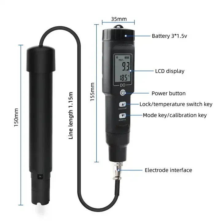 For DO9100B Without Backlight Disolved Oxygen Meter Cheap Dissolved Oxygen Sensor 0.0- 40.0mg/L