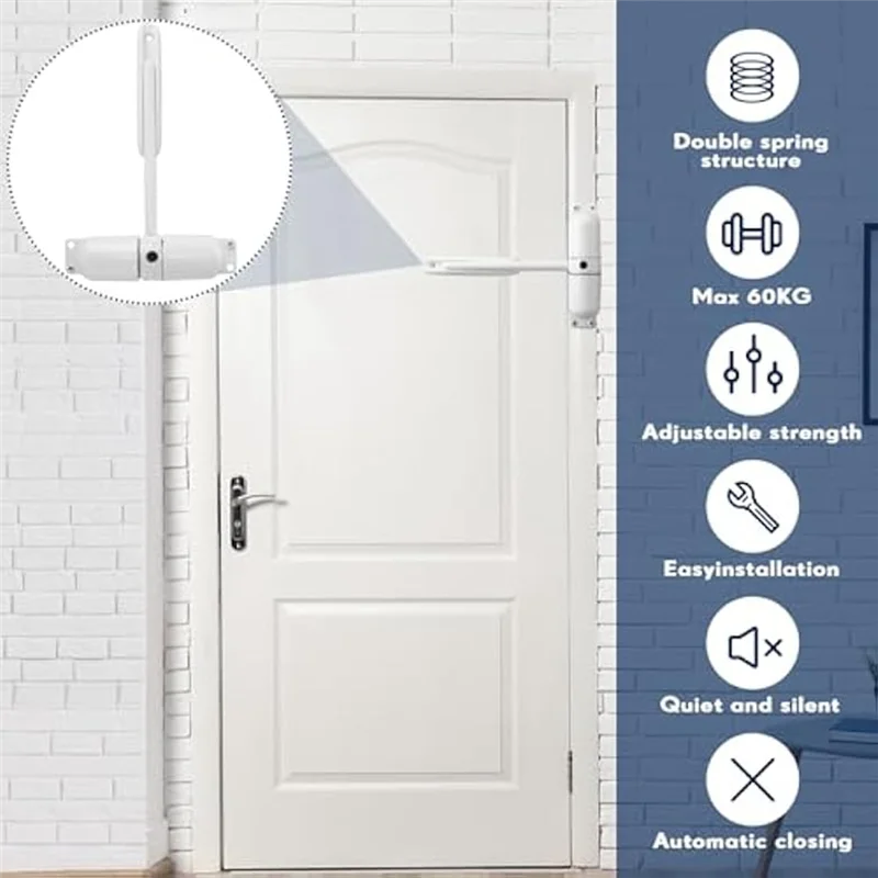 

4Pcs Automatic Door Closer Set Kit Spring Door Closer Set Kit Heavy Duty Self Closing Door Hinges, For Gate Garage Safety-White-