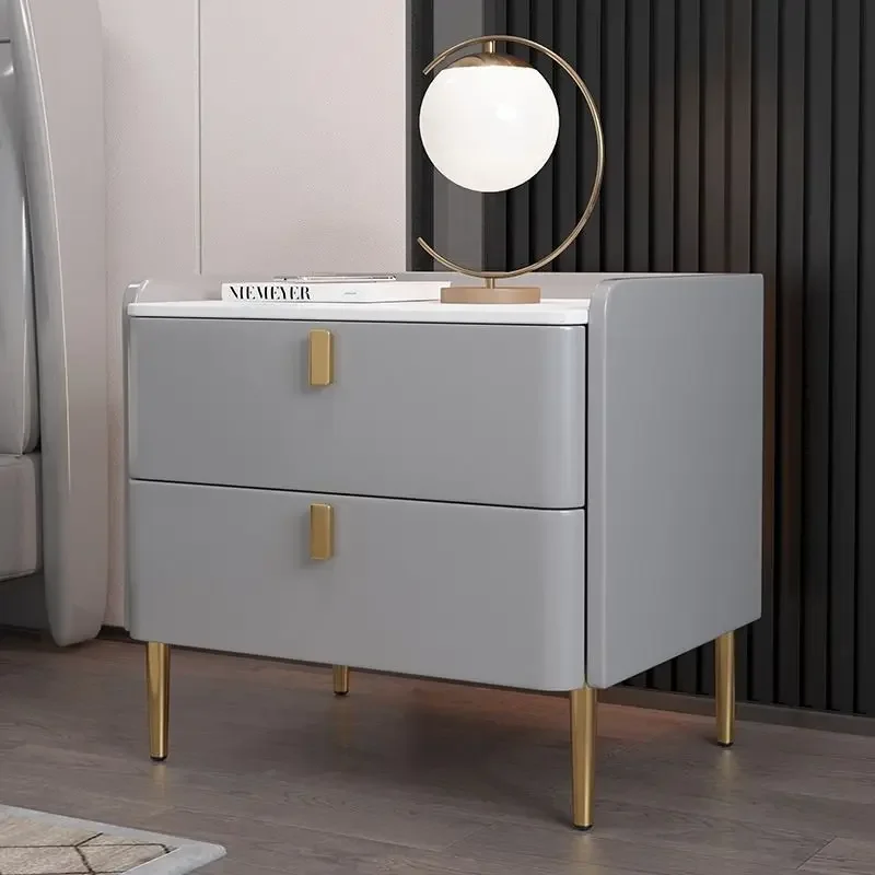 

Nordic Simple Modern Rock Plate Italian Bedside Table Bedroom Furniture Home Gold Handle Bedside Cabinet Nightstands Solid Wood