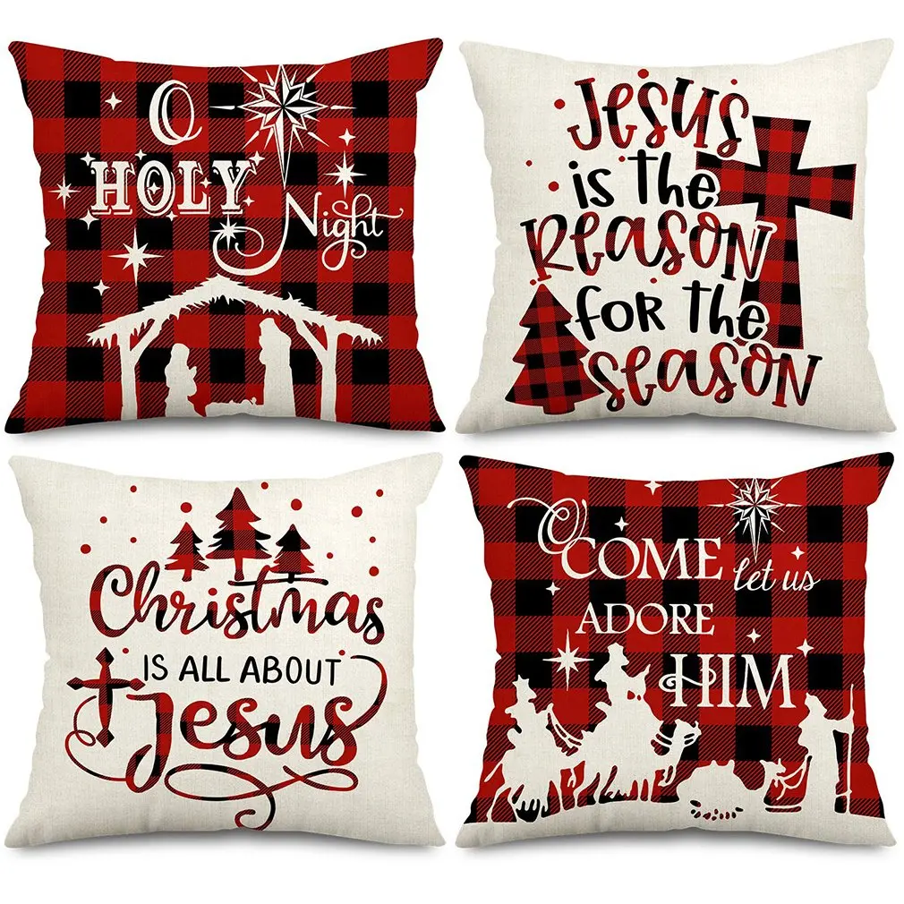 4pcs/set Christmas Pillow Case Santa Claus Cute Snowmen Christmas Cushion Sofa Pillow Case Bedroom Decoration Cushion Case