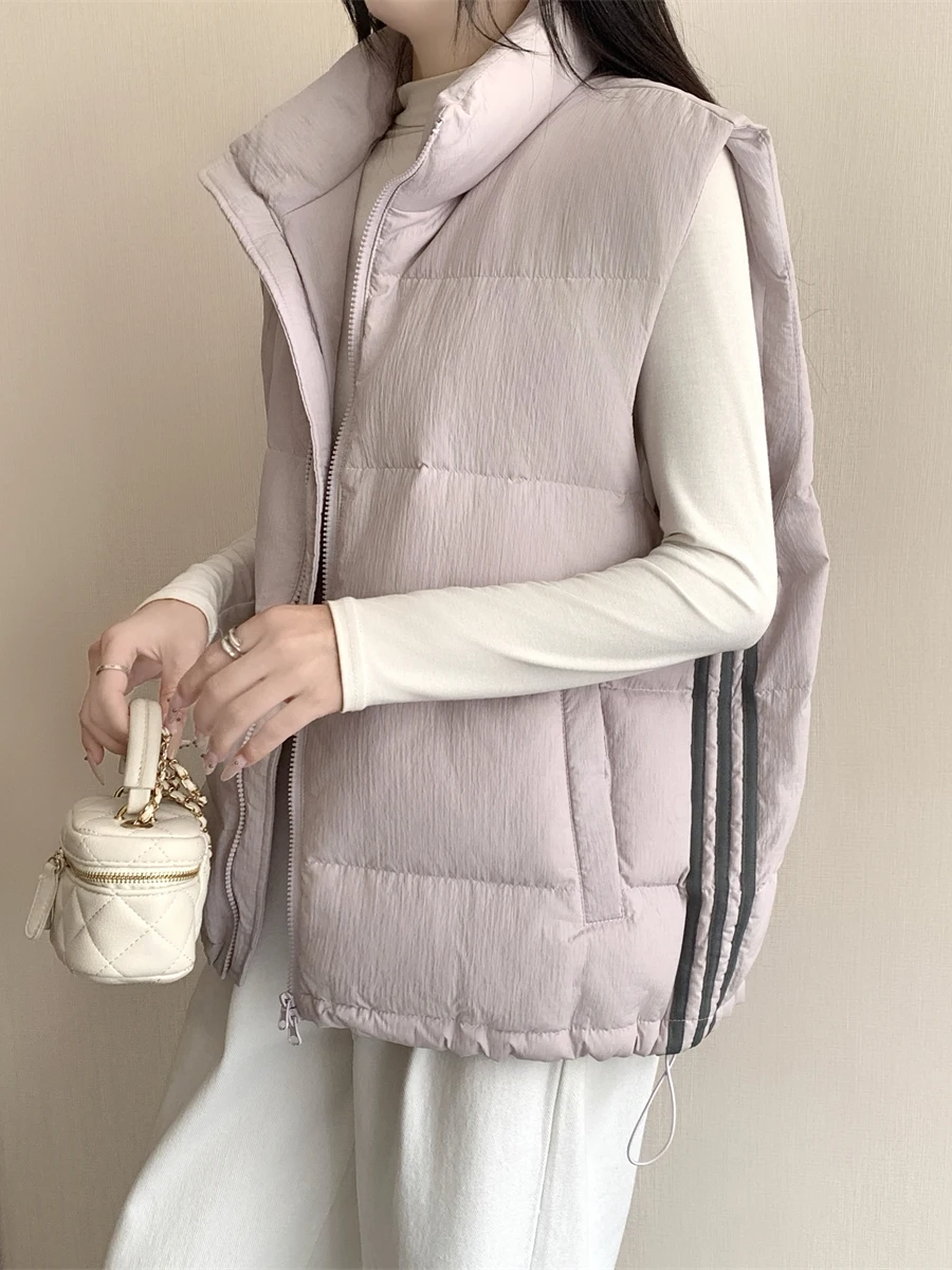 

Women's Svel Vest 2025 Autumn Winter New Sle Layering Fat Sister's Outerwear Zipper Closure Thiened Warm Pure Color