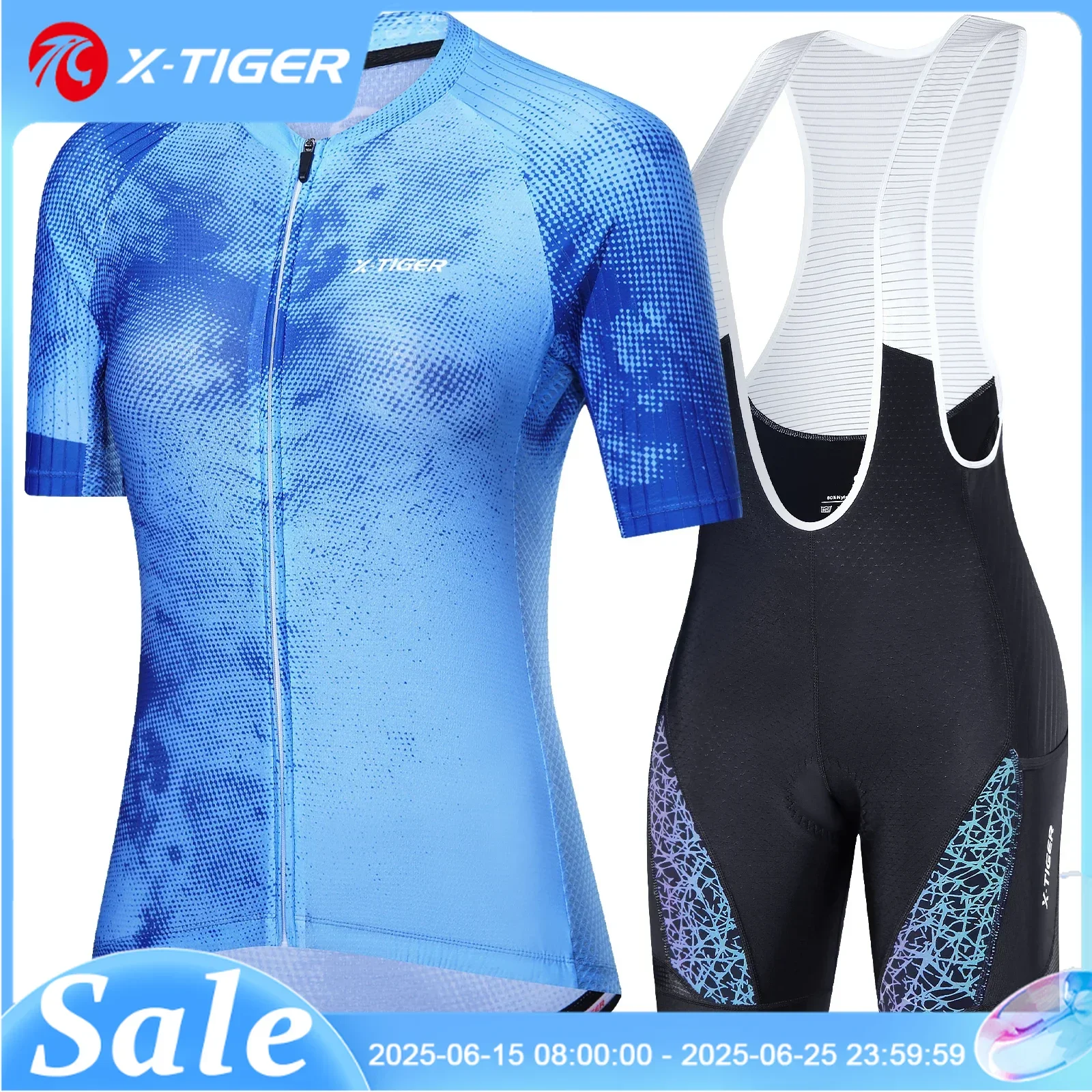 

X-TIGER Women's Cycling Jersey Sets Outdoor Sports Summer Slim-Fit Short Sleeve Skinsuit Breathable Lycra Bicycle Clothing