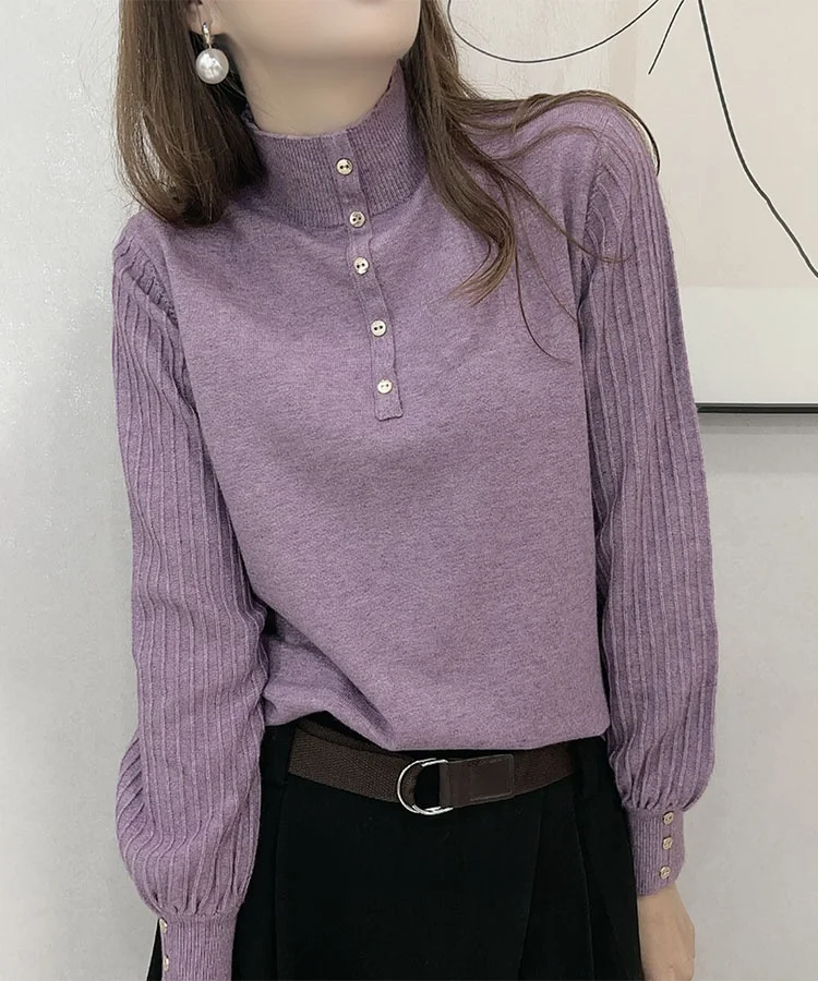 

Autumn Winter New Sle High Ne Lantern Sve Slim Fit Basic Knitted Sweater Versatile Inner Wear Comfortable Lazy Sle