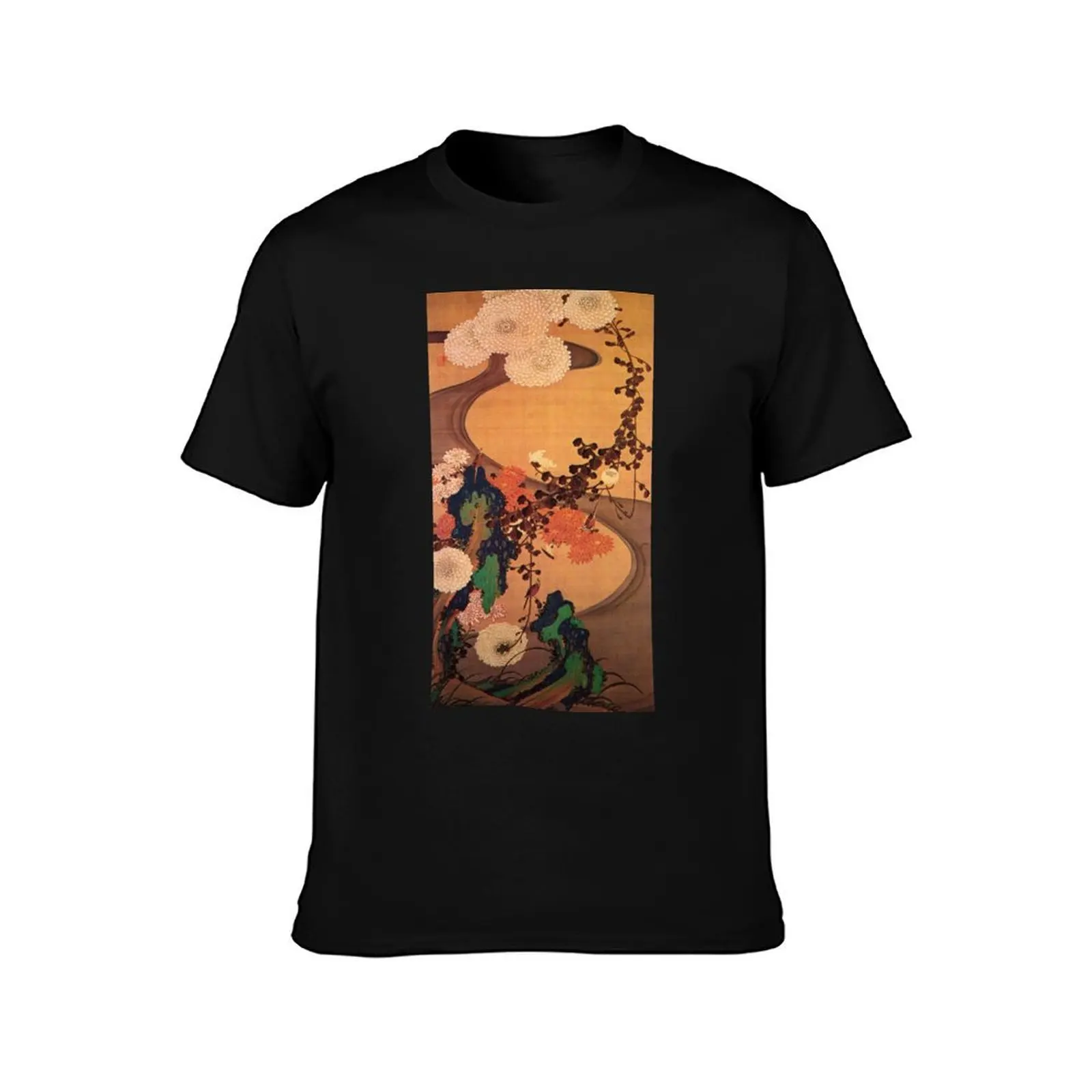 Ito Jakuchu Chrysanthemums by a Stream with Rocks T-Shirt Summer Casual Cotton Tee Oversized Streetwear Tops Unisex Men Women