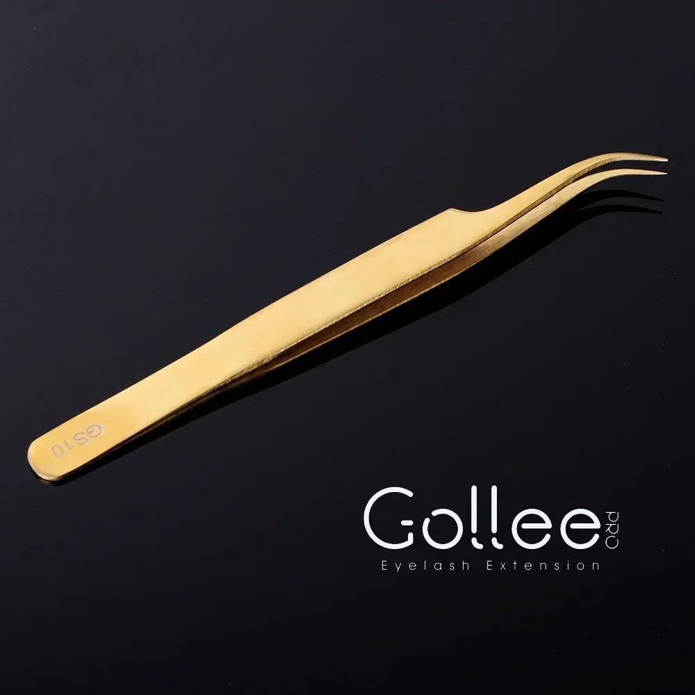 Gollee High Precision Light Weight Gold Plated Tweezers Gold Eyelash Applicator Gollee Gold Lash Tweezers For Eyelash Extension