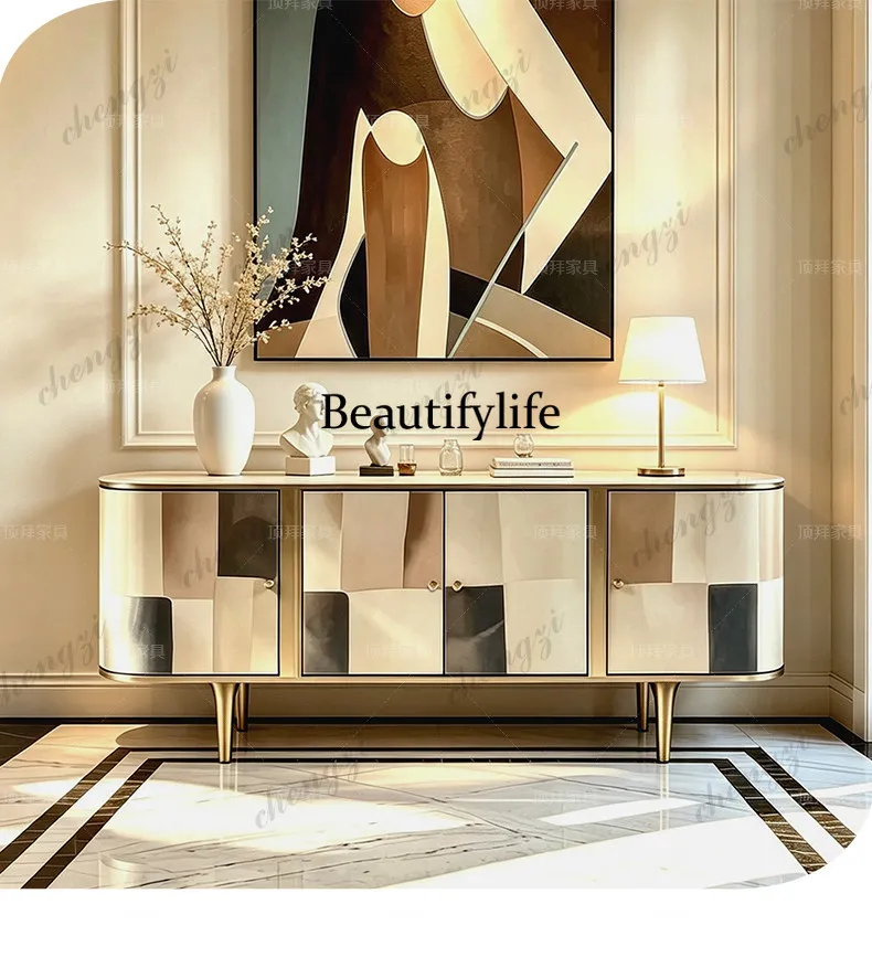 Italian light luxury marble dining side cabinet, high-end living room, home decoration locker, art color matching cabinet
