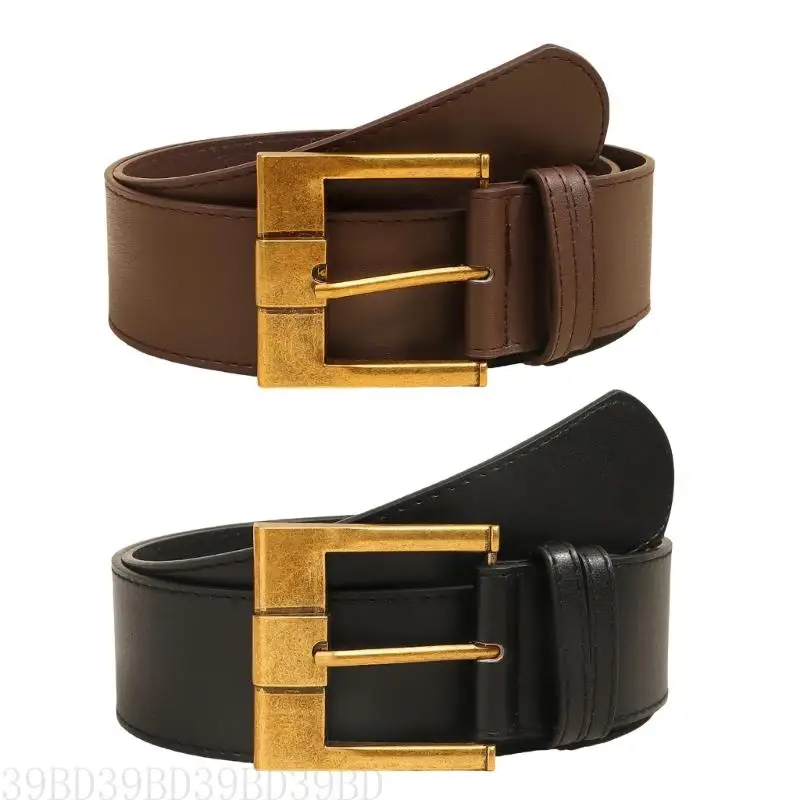 

39BD Western Square Buckles Wide Waist Belt for Various Outfit Waistband for Dress Sweater Pants Decorative Belt for Everyday