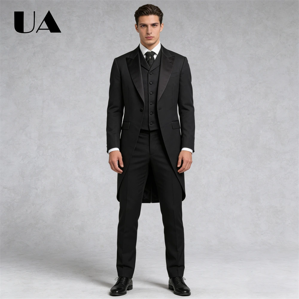 

Tailcoat Vest Pants Set for Men, Three Piece Costume Outfit, XXS-7XL Tailored Size Mens Formal Suit Long Coat Vest Trousers