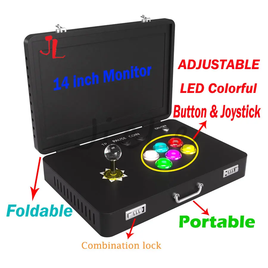 

14" All Metal Cabinet Foldable Portable Arcade Game Console Bartop with 3D Pandora SAGA DX EX Box 26800 In 1 LED Button Joystick