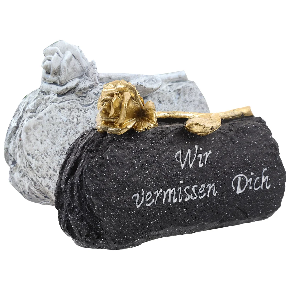 

2 Pcs Tombstone Adornment Decorative Resin Deceased Memorial Tombstone Adornment Mourning Props Garden Sculpture Waterproof