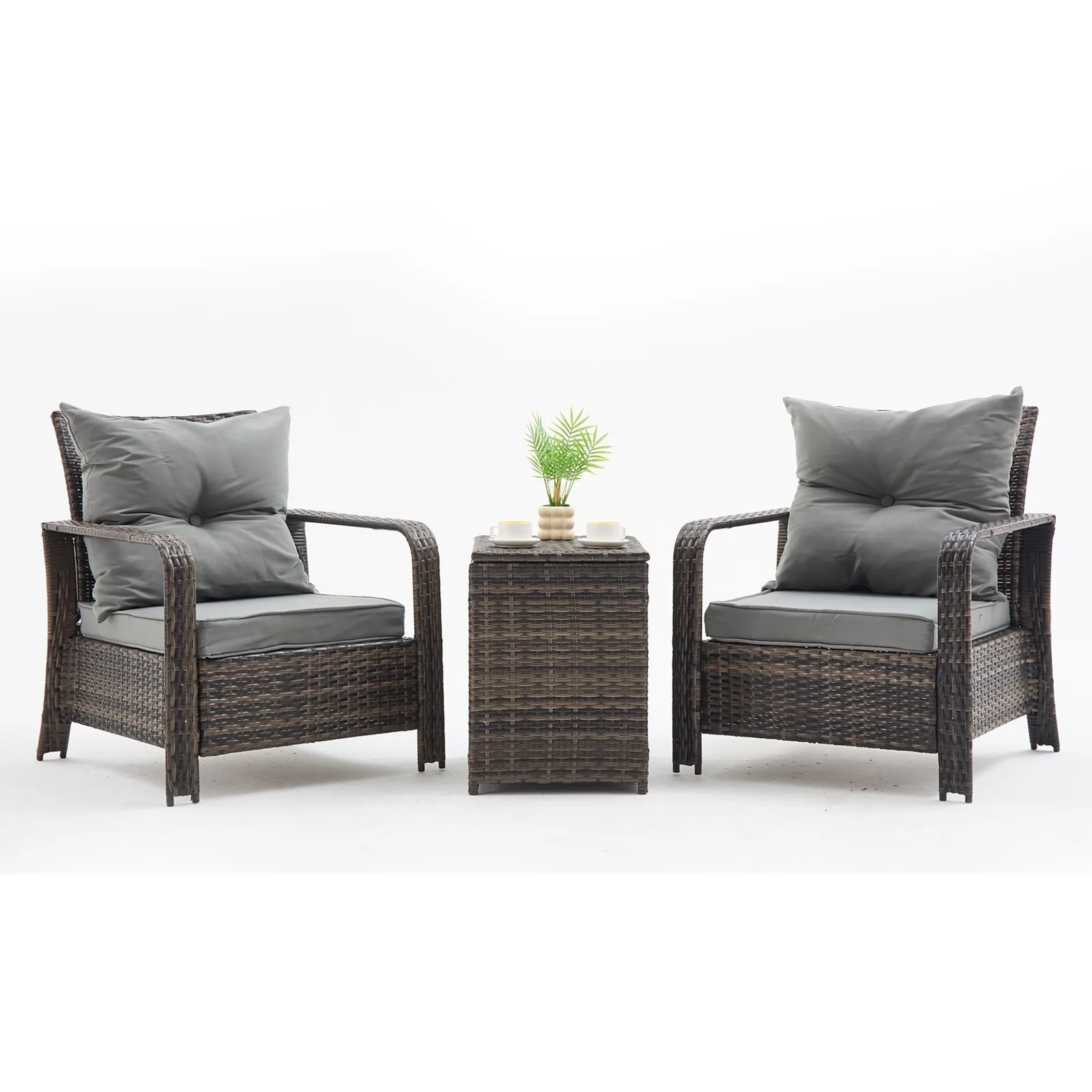 3 Pieces Patio Garden Furniture Set Rattan Sofa with Cushion Wicker Conversation