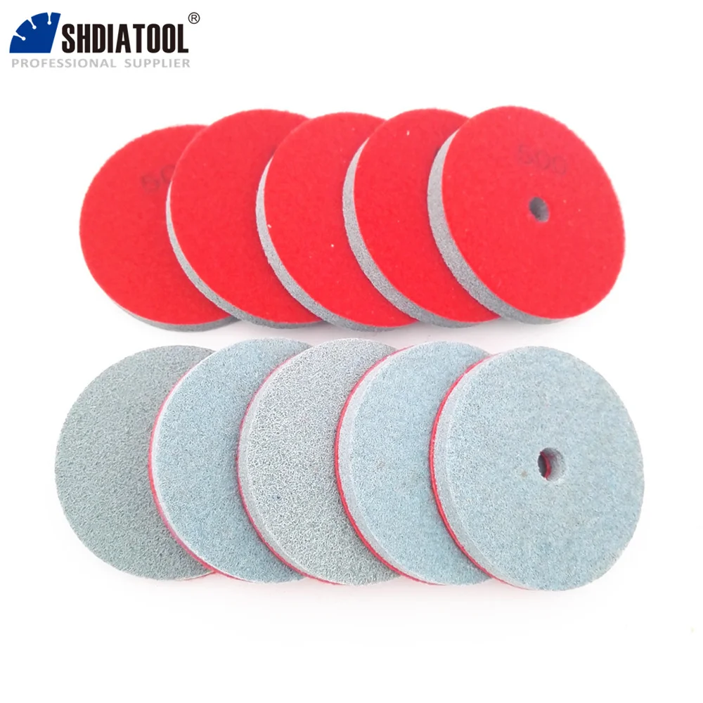 SHDIATOOL 10Pcs 4Inch Sponge Diamond Polishing Pads For Soft Stone Marble Terrazzo Floor Stone Sanding Disc Grit #500