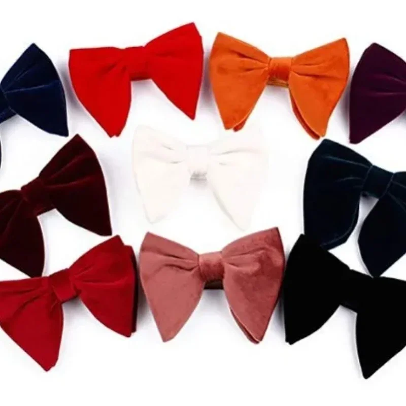 12x10.5 CM Grote Vlinderdas heren Cocktail Party Banket Bruiloft Accessoires Vintage Fluwelen Britse Effen Kleur Oversized Bowtie