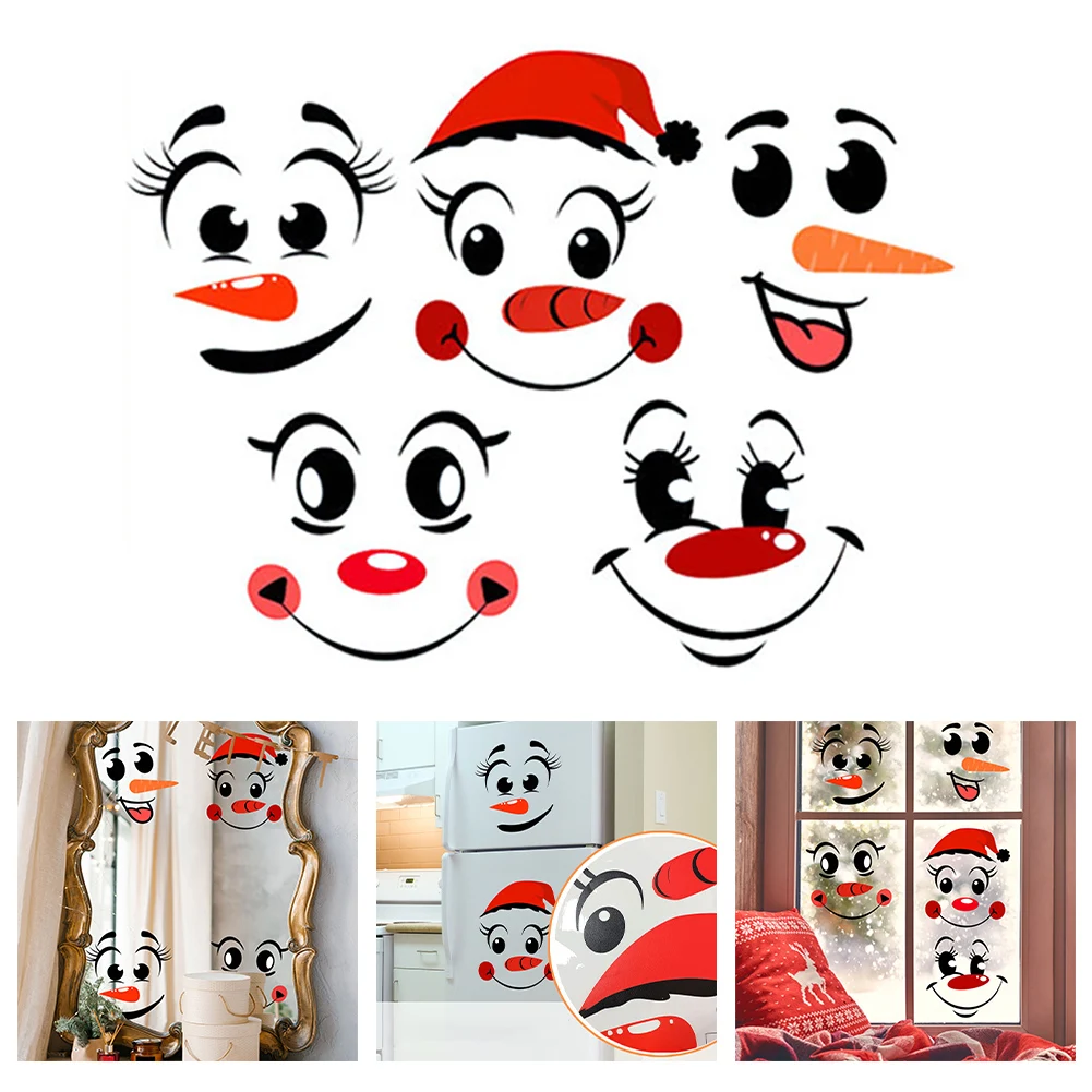 1pc Christmas Elements Snowman Expressions Mirror Stickers Double-Sided Visibility Self-adhesive Home Holiday Decorations