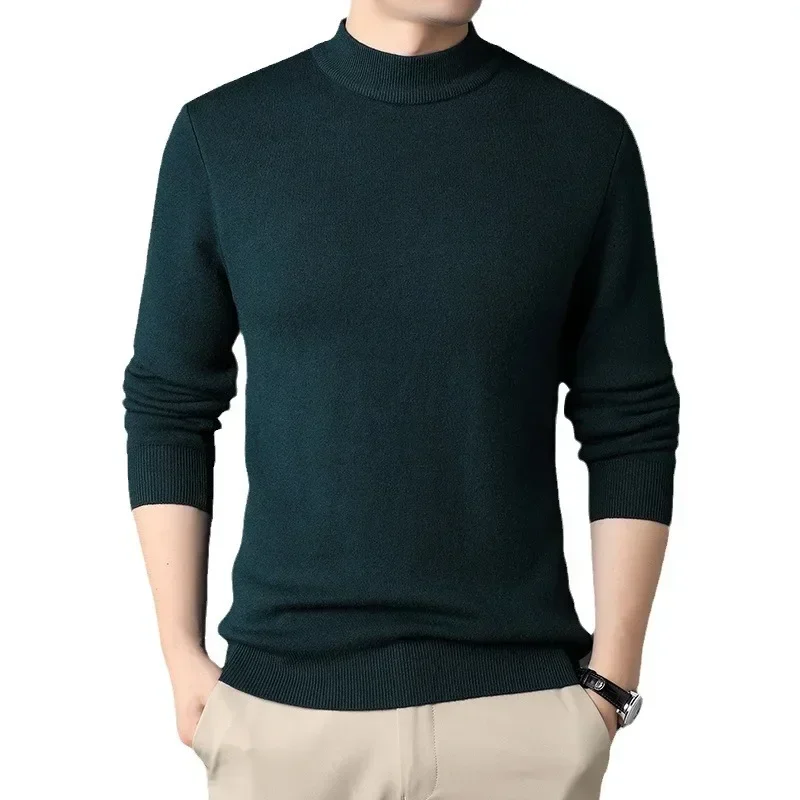 เสื้อสเวตเตอร์ผู้ชาย ผ้าถักคุณภาพสูง ไม่เป็นขุย คอเต่า ทรงเข้ารูป แขนยาว สีพื้น แฟชั่นเสื้อผ้าผู้ชาย