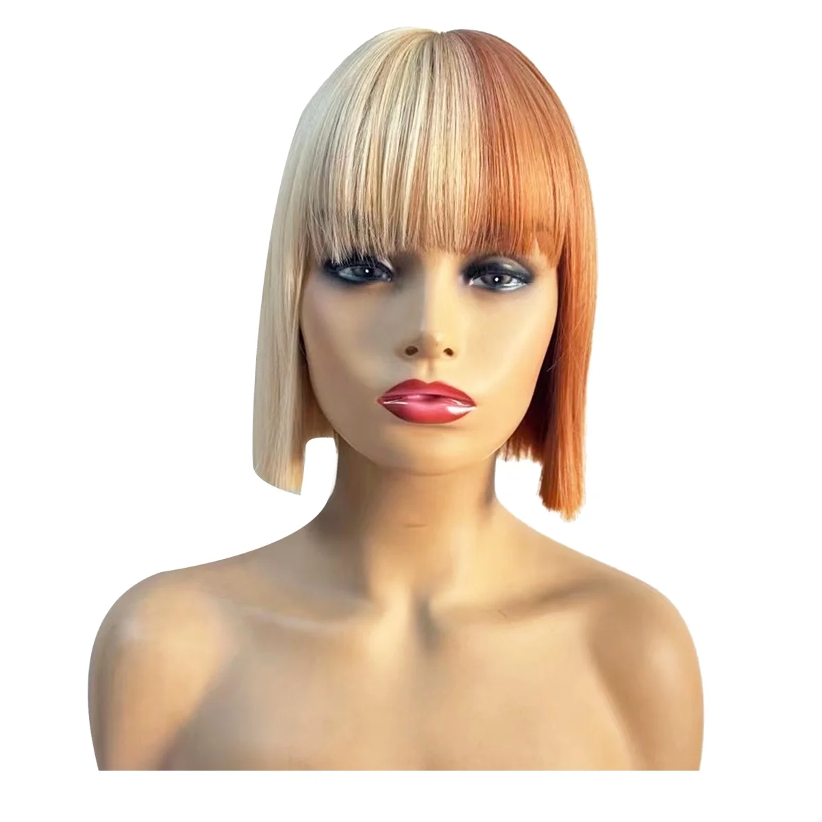 

10 Inches Wig with Bangs Pumpkin Beige Brown Shoulder Length Synthetic Wig Use Short Straight Wig Set