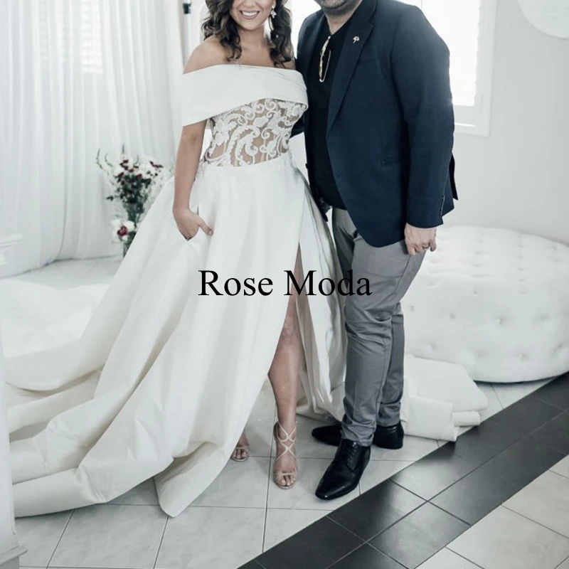 Vestido de novia de lujo con abertura alta y chal extraíble, vestido de novia con diseño de tren real y Catedral, hecho a medida, Rosa Moda