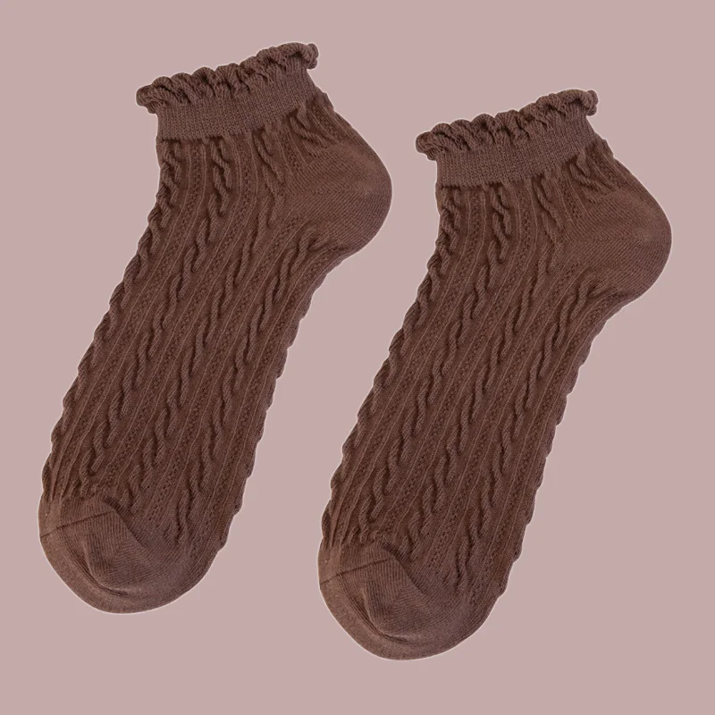 6 Pairs Solid Women Fashion Cotton Socks Girls Cute Crimped Stripes Dots Short Ankle Socks Breathable High Quality Casual Socks