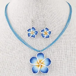 Boho Floral Pendant Necklace & Earrings Set] 1 Set Boho Vintage Floral Pendant Necklace and Earrings Set with Wax Rope Jewelry