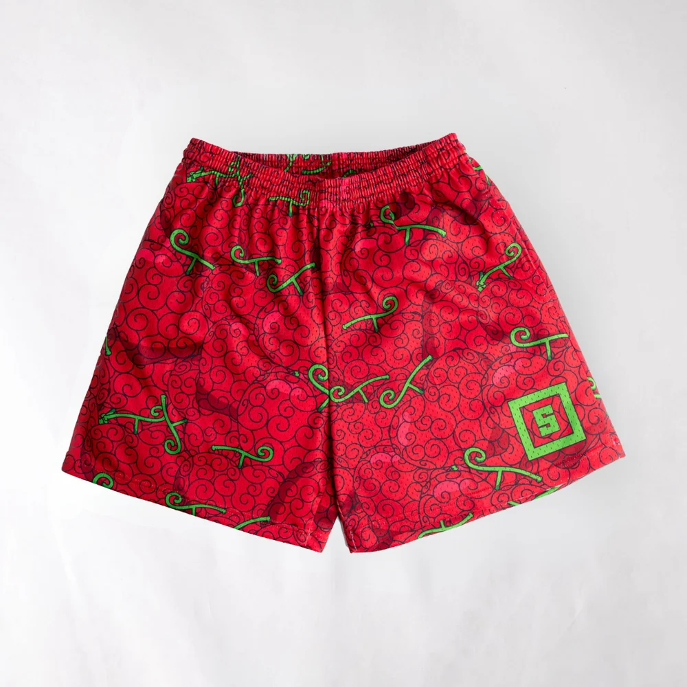 Trendy Unisex Collectible One Piece Fruit Vine Pattern Shorts Breathable Bottoms Ideal For Night Out Casual Street Style Looks