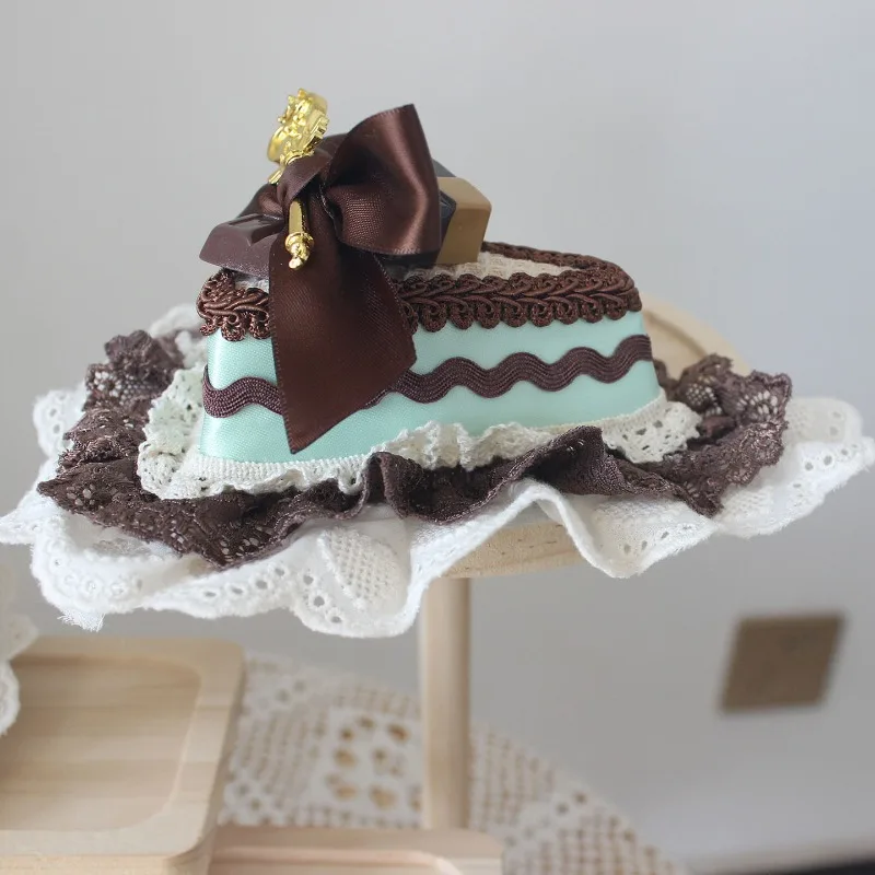 Sweet Handmade Mint‑Chocolate Lolita Hair Accessories, Cake Mini Top Hat, Headband and Hair Clips for Girls Tea Party Matching