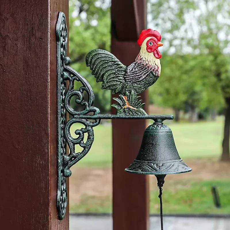 American Country Style Retro Rooster Wall Hanging Cast Iron Doorbell Home Garden Decoration Metal Crafts