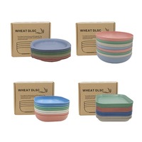 Wheat Straw Plates Set Alternative for Plastic Plates Dishwasher & Microwave Safe Wheat Straw Dinnerware Sets Mix Colors