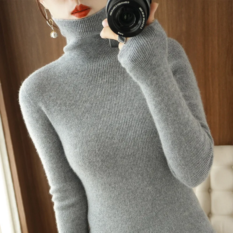 Women Sweater Turtleneck Slim Pullovers Autumn Winter Warm Bottoming Shirts Jumpers Basic High Strecth Fashion Korean Knitwear