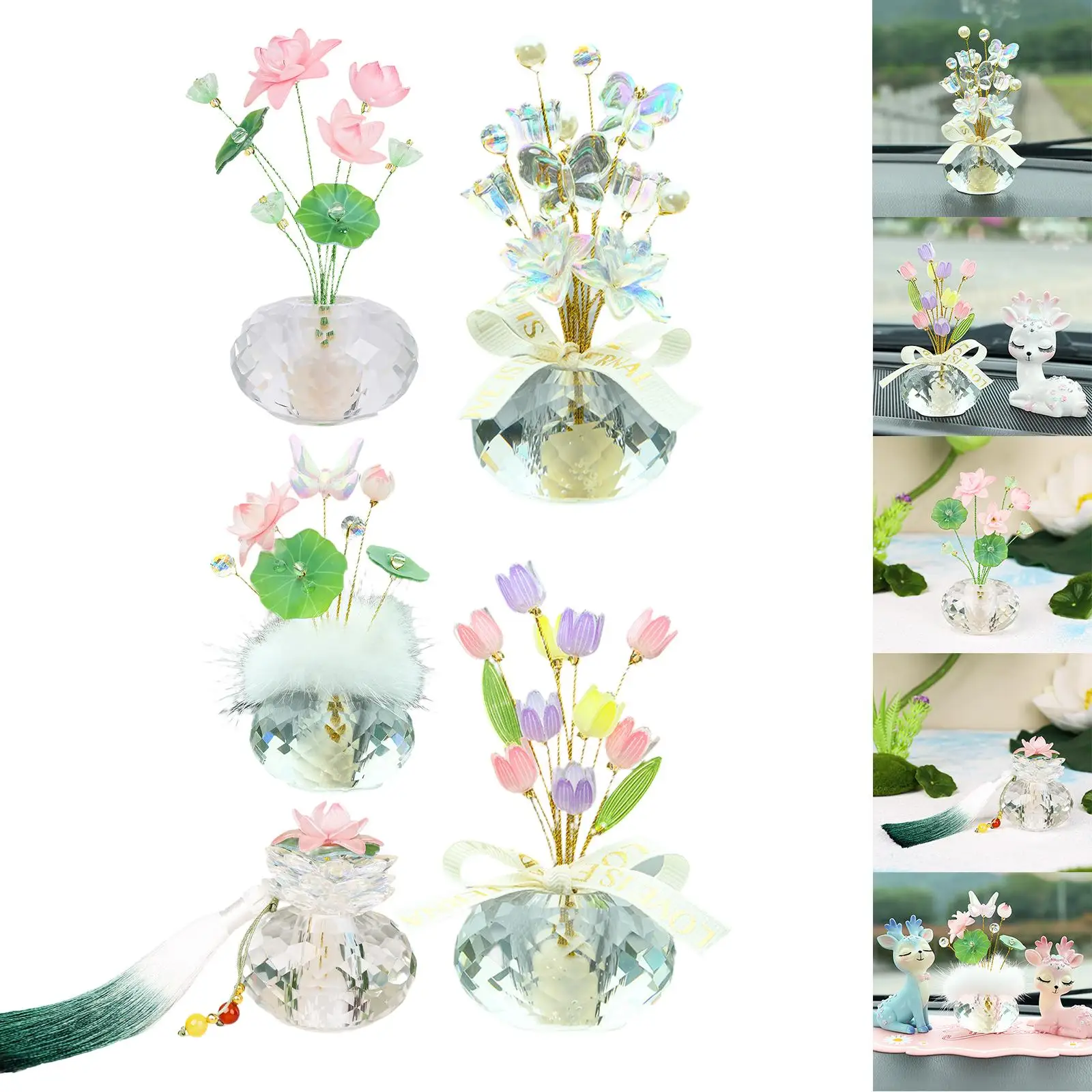 

Flower Crystal Car Ornament Car Dashboard Decor Car Interior Accessory for Automobile Living Room Bedroom Home Birthday