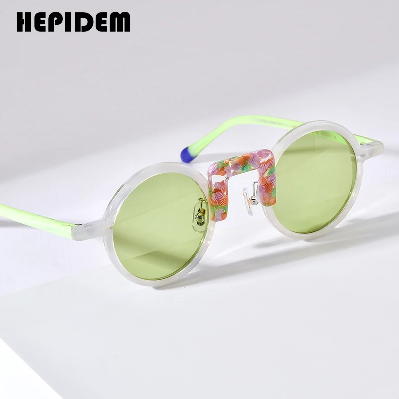 HEPIDEM Matte Acetate Polarized Sunglasses Men 2024 New Retro Trendy Design Round Sun Glasses UV400 for Women Shades H9382T