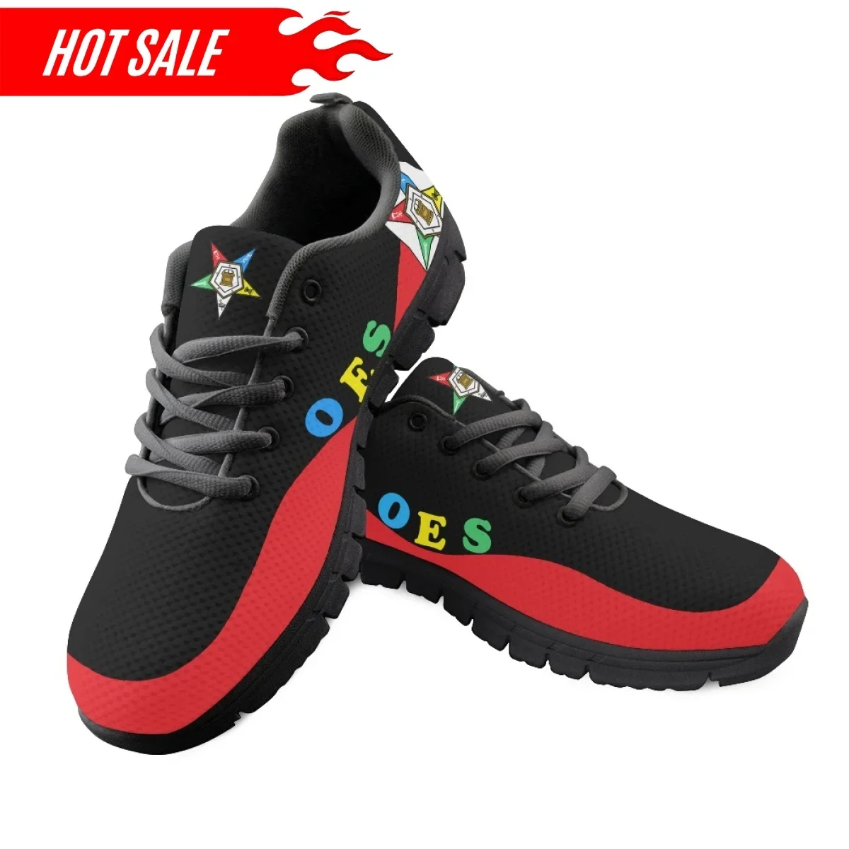 Trendy Women's Casual Sneakers OES Style Order Of The Eastern Star Emblem Print Ladies Flat Shoes Outdoor Footwear