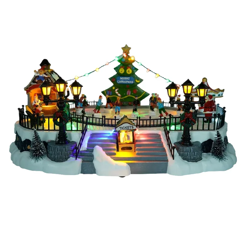 Children's Paradise Assembles New Ice Skating Boy Christmas Scene Music Box Lights Sky City Girls Girls Heart
