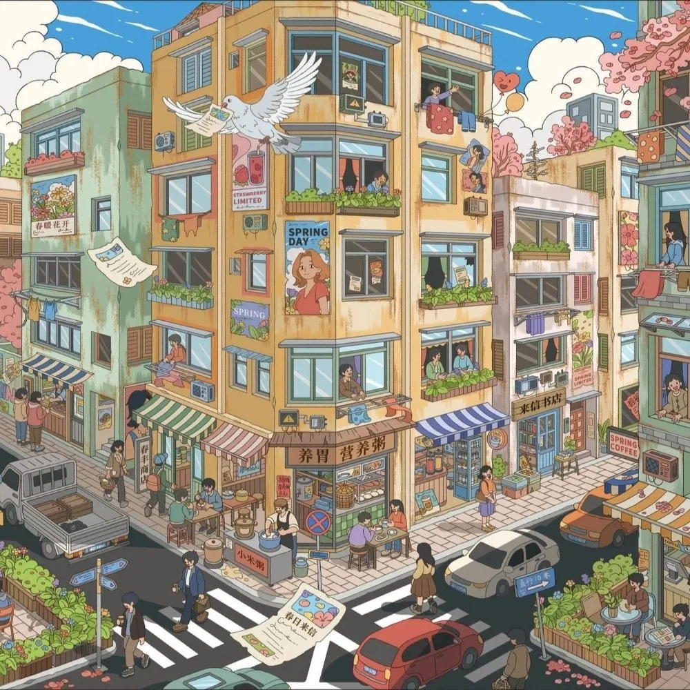 PET 3D Miniature Stickers Cyber ​​Future Street Scene Scrapbook Stickers The Way Home Die-cut Stacking Stickers Creative Crafts