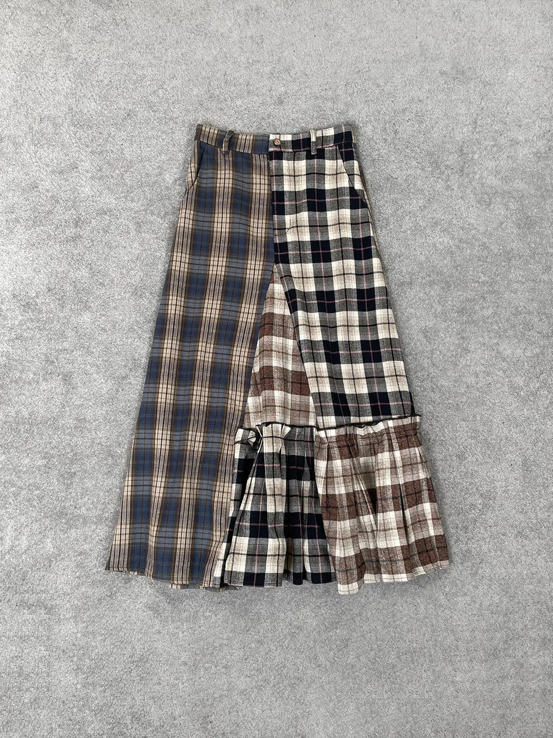 

Fashionable and versatile loose checkered patchwork skirt, irregular design long skirt, 2025 Autumn new style